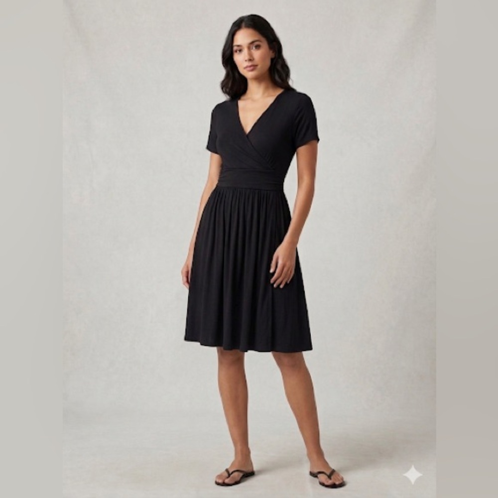 NWT V-Neck Black Midi Wrap Dress by Lilbetter. Size M